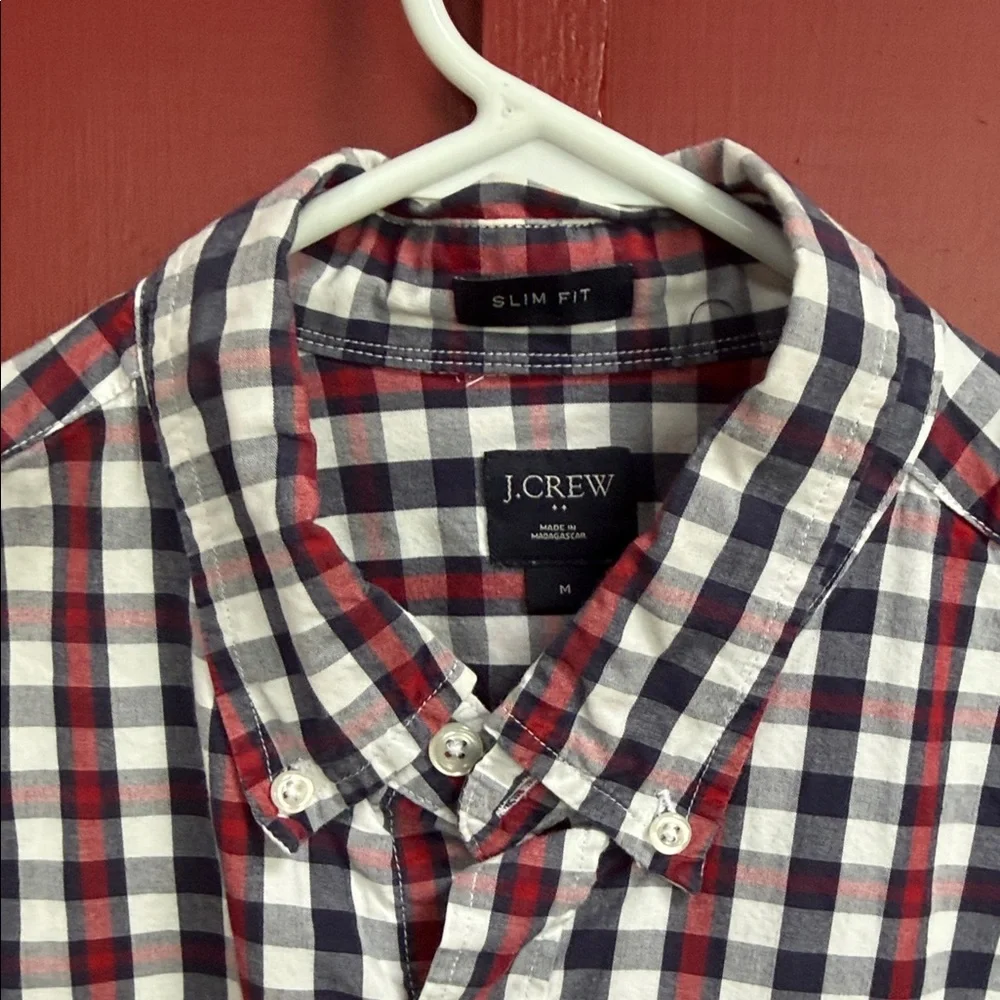 J. Crew Men's Red, Navy & White Check Button-Down Shirt